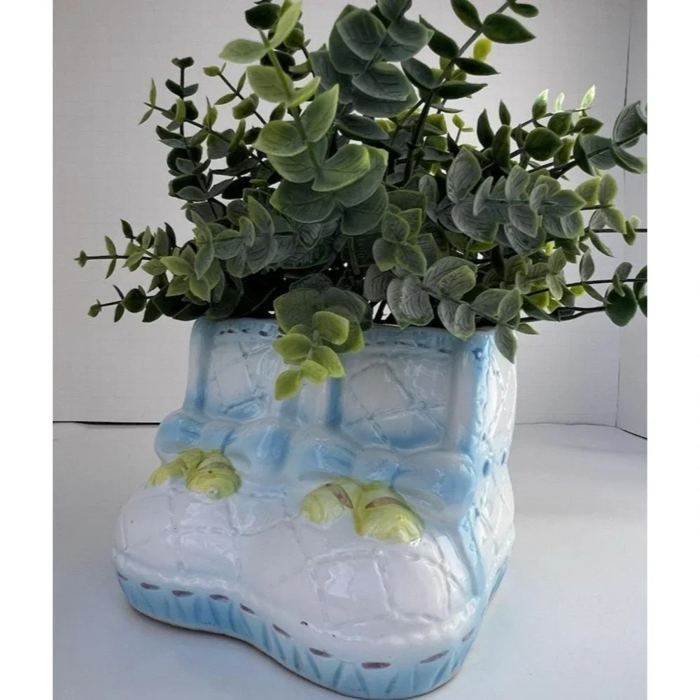 Planter Boot MY NEIL 1985 Blue Ceramic Nursery Vase Baby Decor Vintage Gift